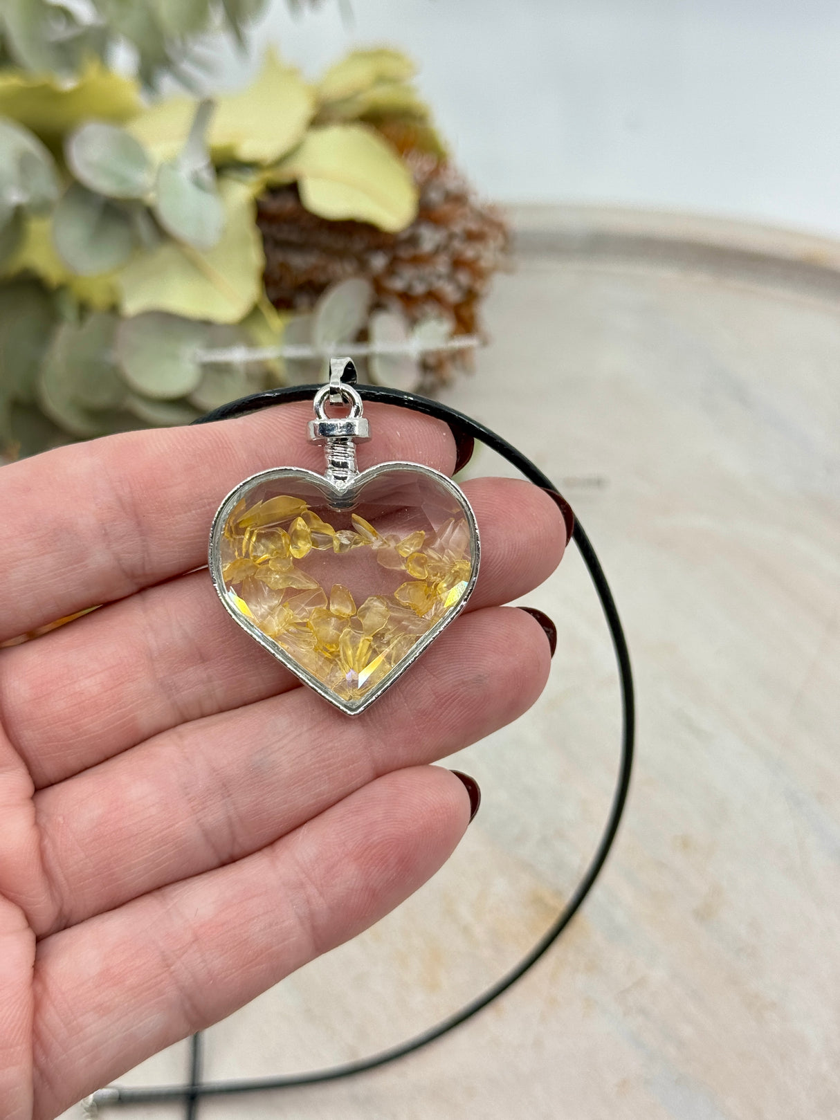 Citrine Heart Bottle Pendant 40x32x11mm  – Stone of Joy, Abundance & Manifestation