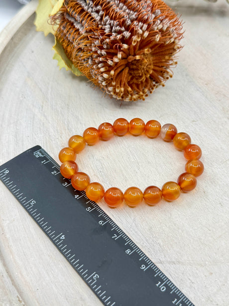 Carnelian Stretch Bracelet 10mm Beads – Stone of Vitality, Confidence & Creativity