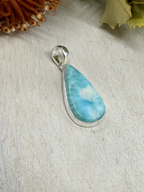 Larimar Pendant #2 – 7.56g (4.5x1.8cm) – .925 Silver – Stone of Calm, Communication & Divine Feminine Flow