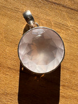 Rose Quartz Round Faceted Silver Pendant - Love & Peace
