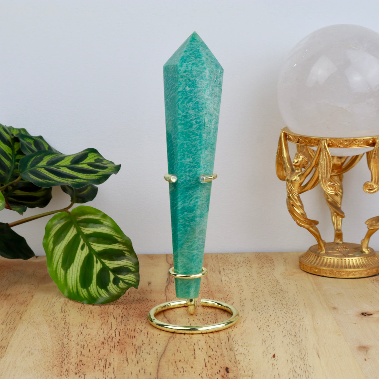 Amazonite Wand on Gold Stand – 225g | 17.5cm x 4cm