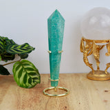 Amazonite Wand on Gold Stand – 225g | 17.5cm x 4cm