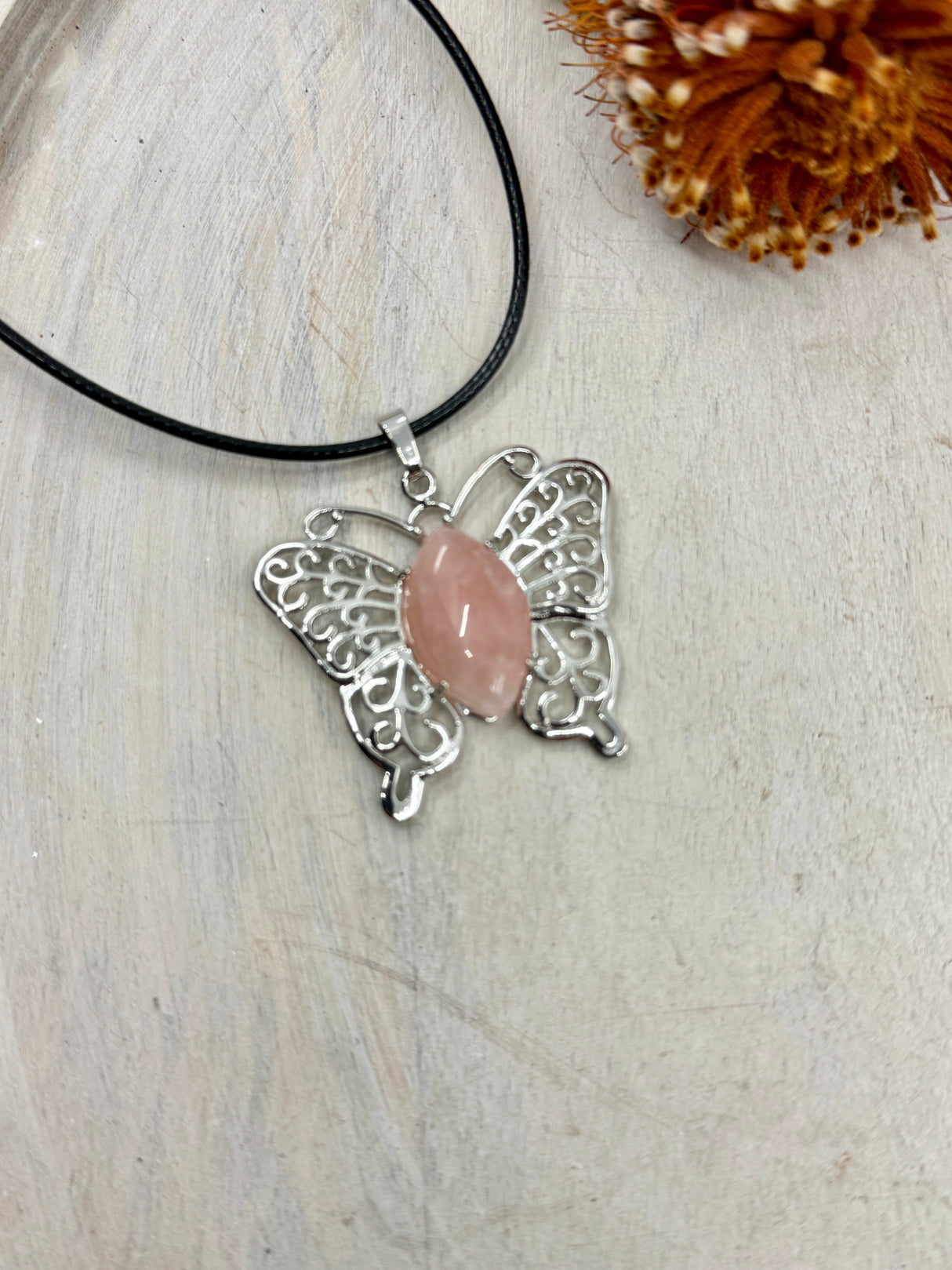 Rose Quartz Butterfly Pendant – Stone of Love, Compassion & Emotional Healing