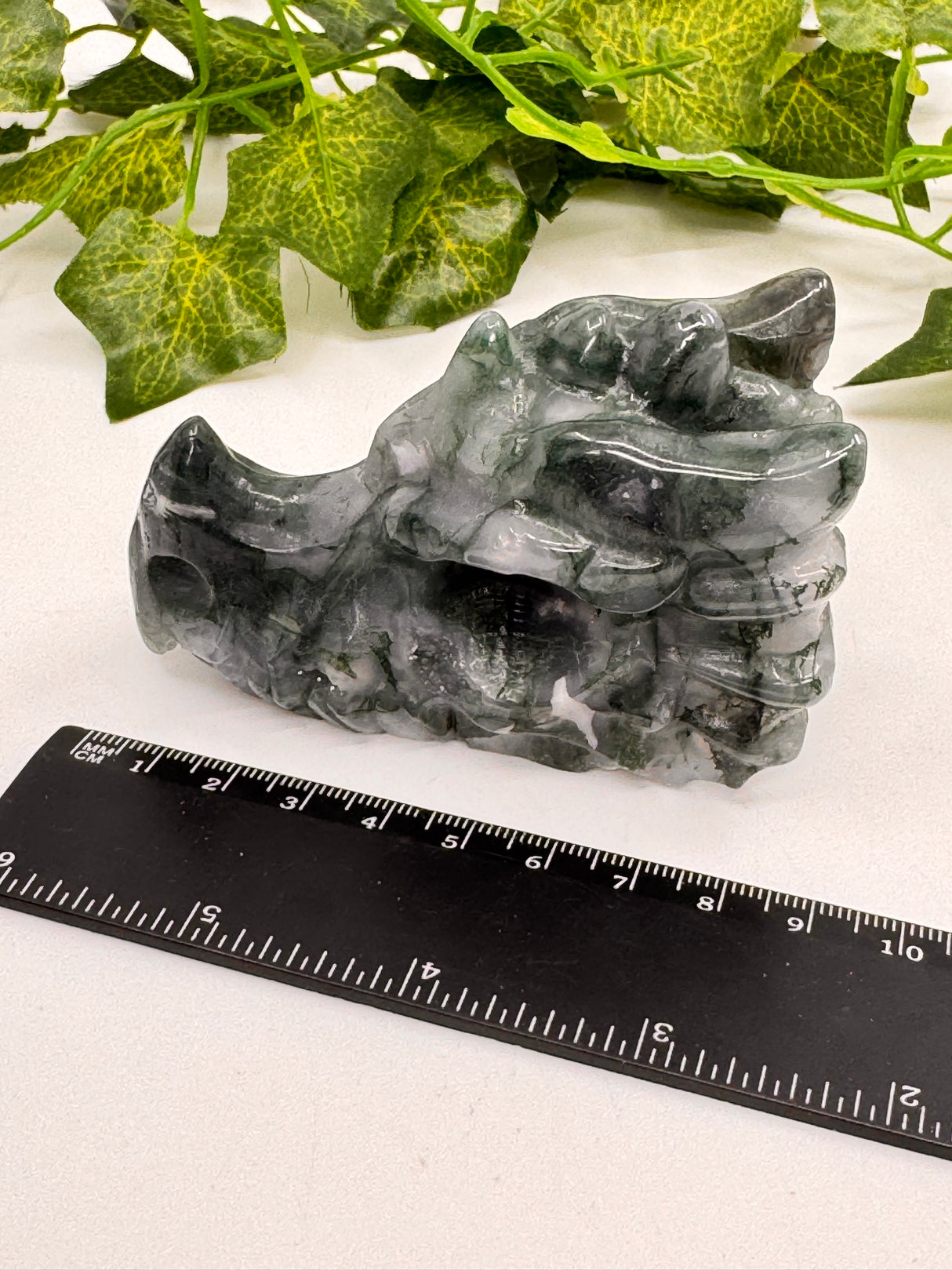 Moss Agate Dragon Head Carving – Earth Magic, Strength and Elemental Wisdom