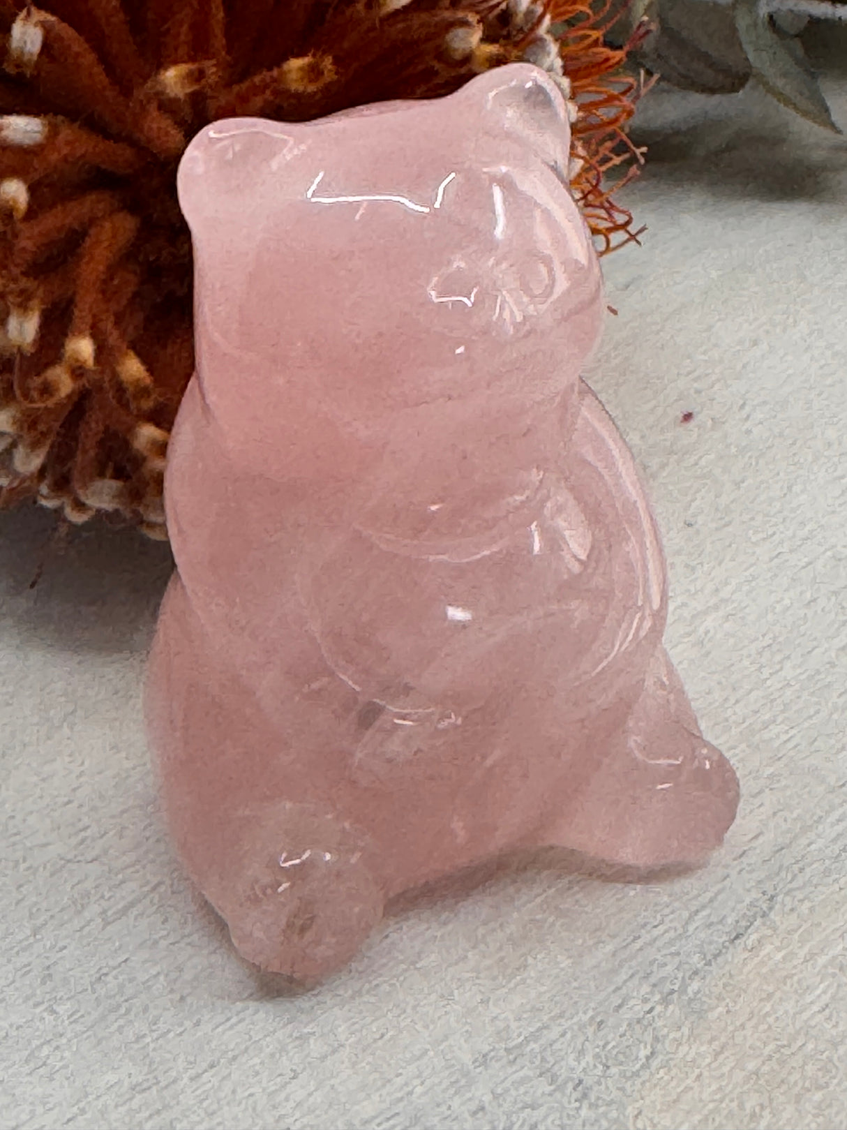 Rose Quartz Teddy Bear Carving - Love. Peace & Harmony
