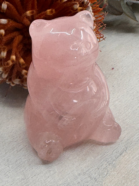 Rose Quartz Teddy Bear Carving - Love. Peace & Harmony