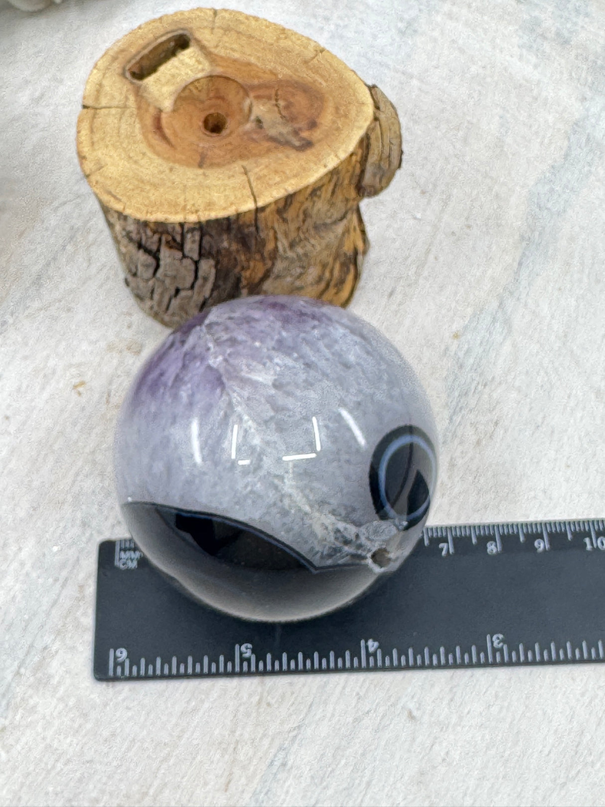 Banded Black Agate & Amethyst Sphere 325g (6cm) – Stone of Balance, Protection & Spiritual Harmony
