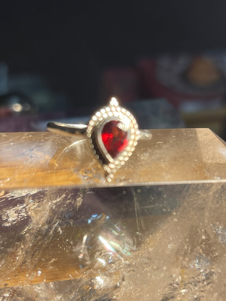 Garnet Silver Ring- Size 5 - Protection. Intuition