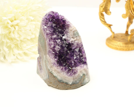 Amethyst crystal cluster with deep purple points and natural banding 777g for protection and intuition