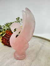 Rose Quartz swan carving 568g 18x8cm – soft pink crystal symbol of love, grace and emotional healing – Inspired By 3 Crystals Australia.