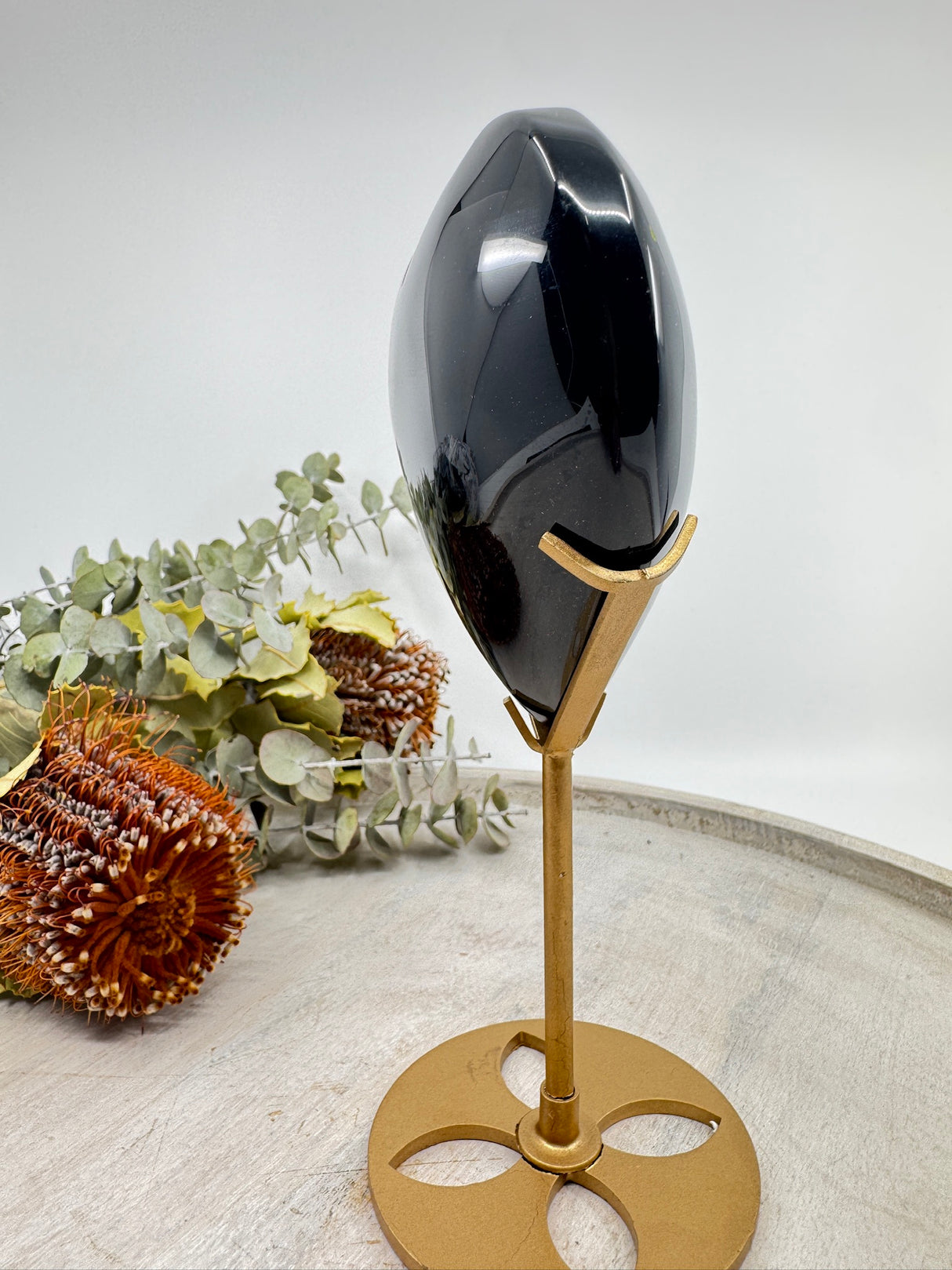 Black Obsidian Heart on Gold Stand 574g (12x10cm) – Stone of Protection, Strength & Transformation