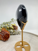 Black Obsidian Heart on Gold Stand 574g (12x10cm) – Stone of Protection, Strength & Transformation