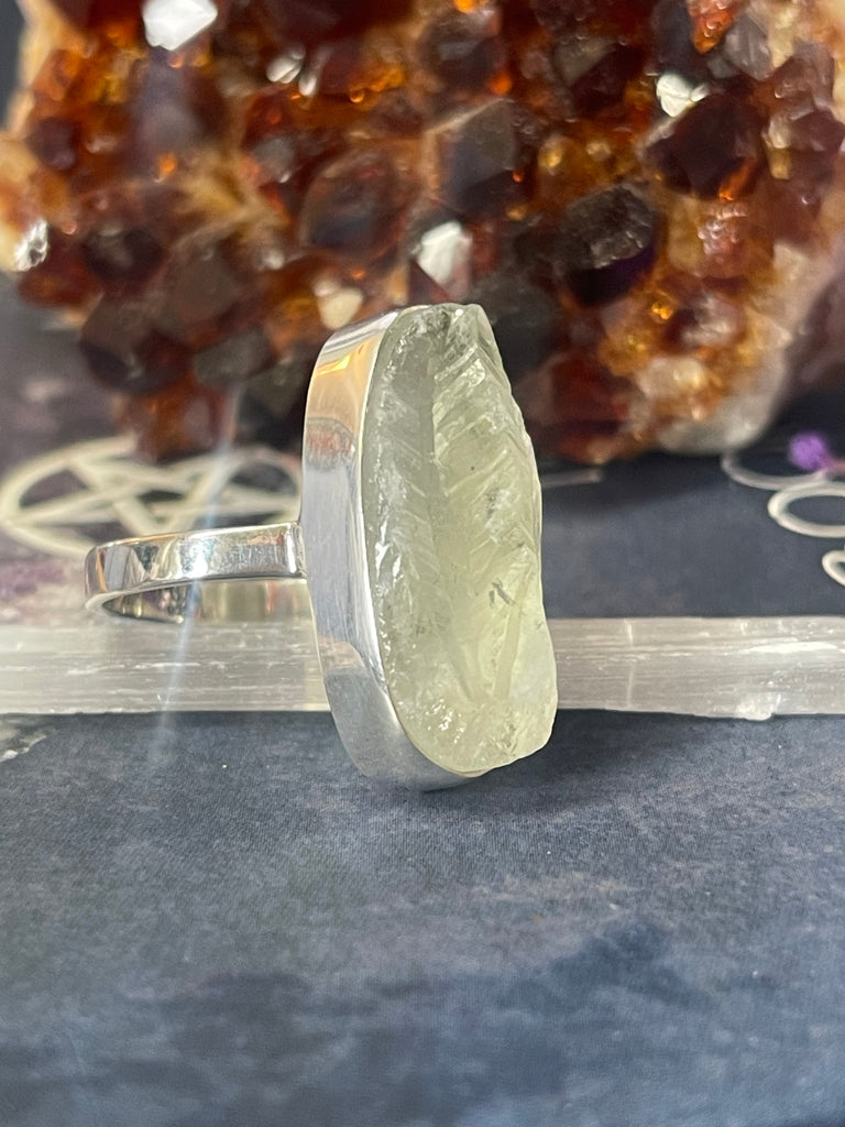 Green Amethyst Unpolished Silver Ring Size 10 #1 - “I trust my intuition and allow it to guide me each day”’