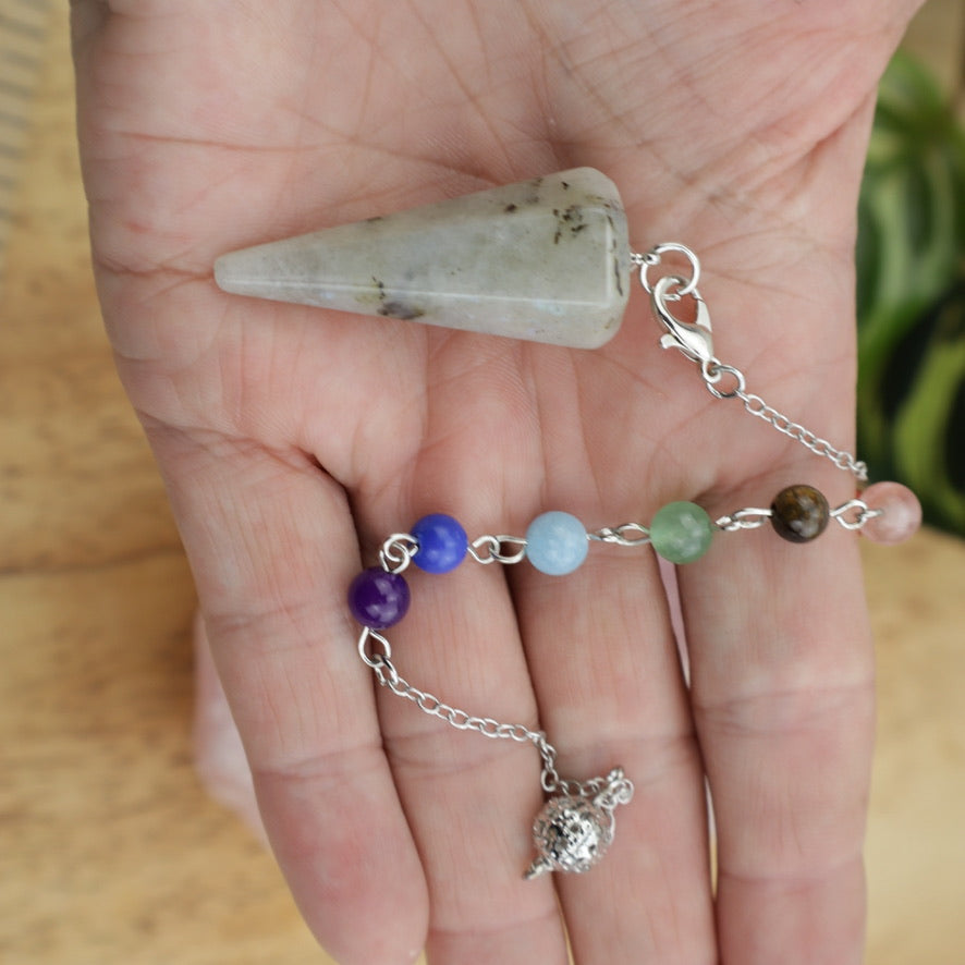 Labradorite Pendulum with Chakra Chain – Intuition & Psychic Protection