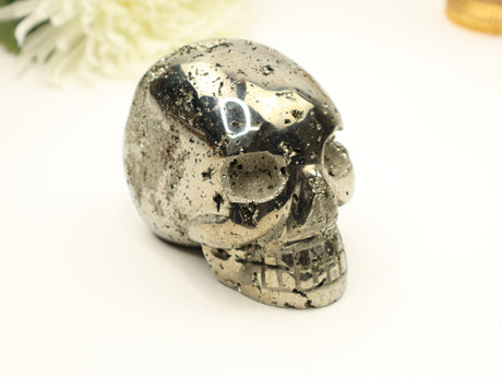 Pyrite skull carving 1.34kg metallic crystal for protection abundance confidence and manifestation