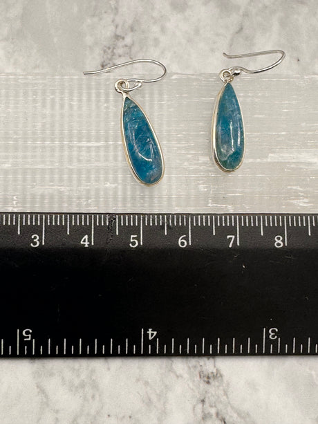 Blue Apatite Silver Drop Earrings - "I work relentlessly each day to achieve my goals."
