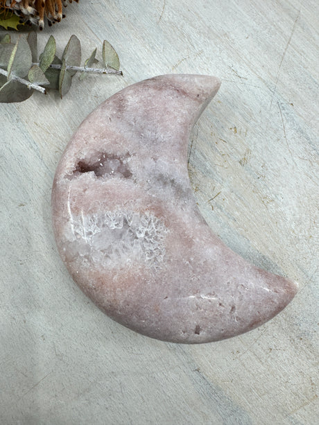 Pink Amethyst moon carving 369g 10cm – soft pink crystal symbol of peace, love and emotional healing – Inspired By 3 Crystals Australia.