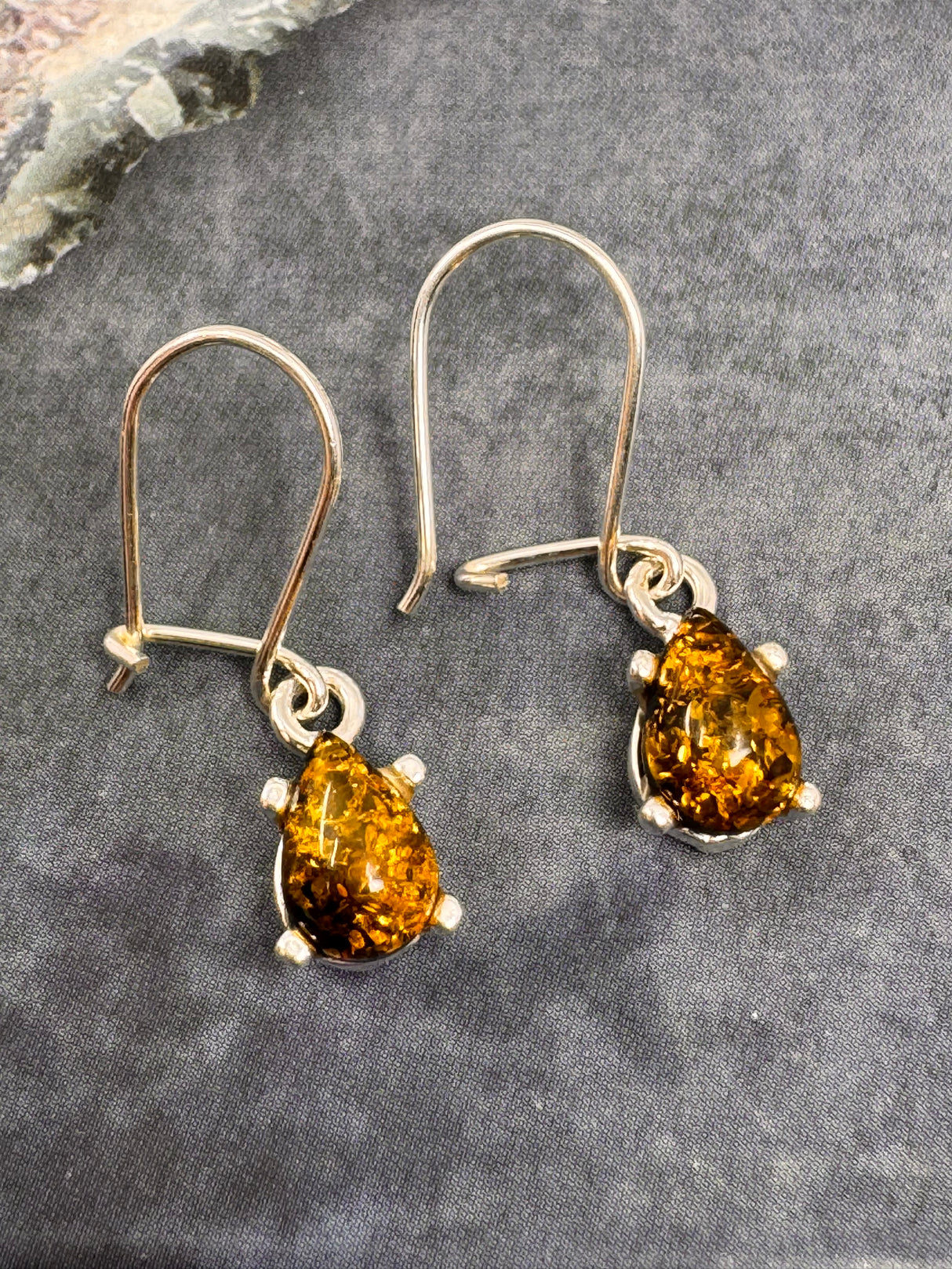 Amber Silver Drop Earrings - "Healing light surrounds my mind, body, and soul."