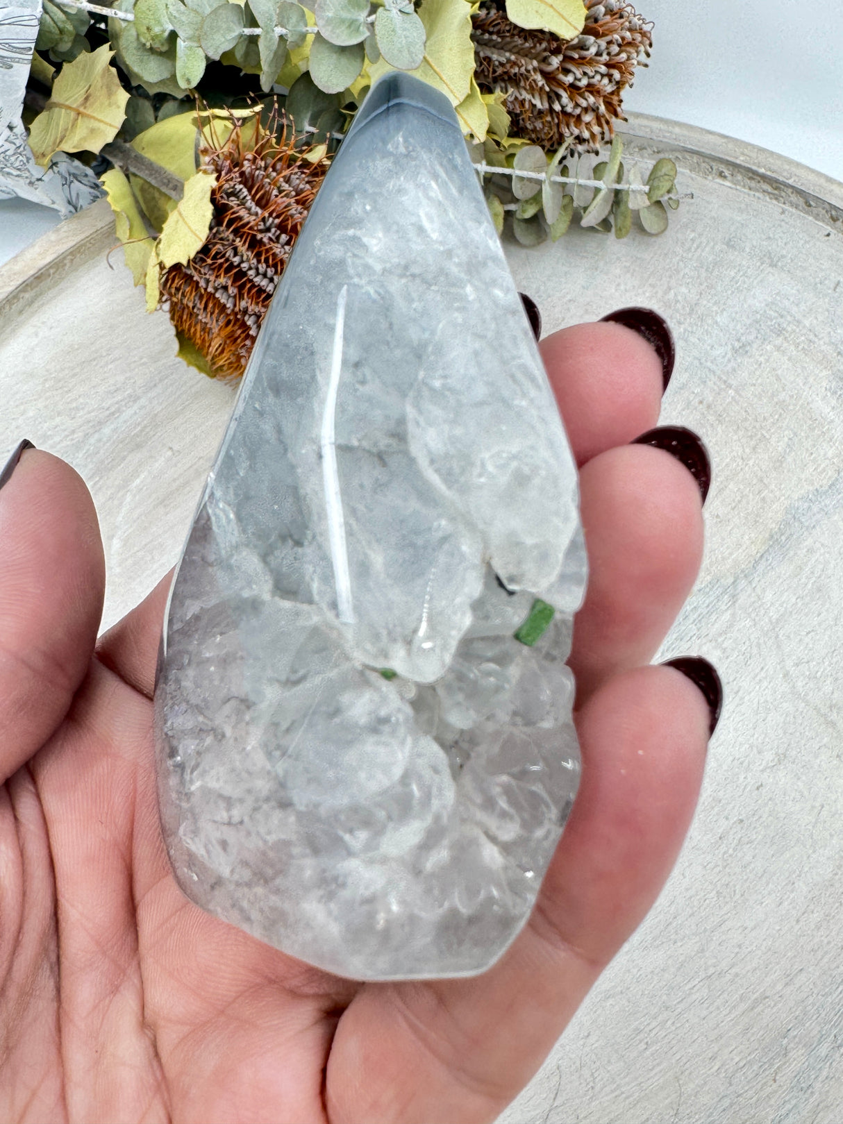 Black Banded Agate Flame 181g (9x6cm) – Stone of Grounding, Strength & Balance