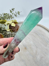Rainbow Fluorite crystal wand 182g 16x3.5cm – banded purple and green crystal for focus, clarity and energy healing – Inspired By 3 Crystals Australia.