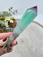 Rainbow Fluorite crystal wand 182g 16x3.5cm – banded purple and green crystal for focus, clarity and energy healing – Inspired By 3 Crystals Australia.