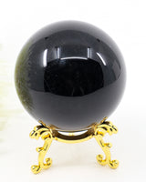 Natural Black Obsidian Sphere 342g with mirror polished finish for grounding, protection, meditation and spiritual healing.