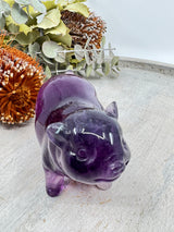 Purple Fluorite pig carving 431g 5x9.5cm – purple crystal symbol of intuition, clarity and abundance – Inspired By 3 Crystals Australia.