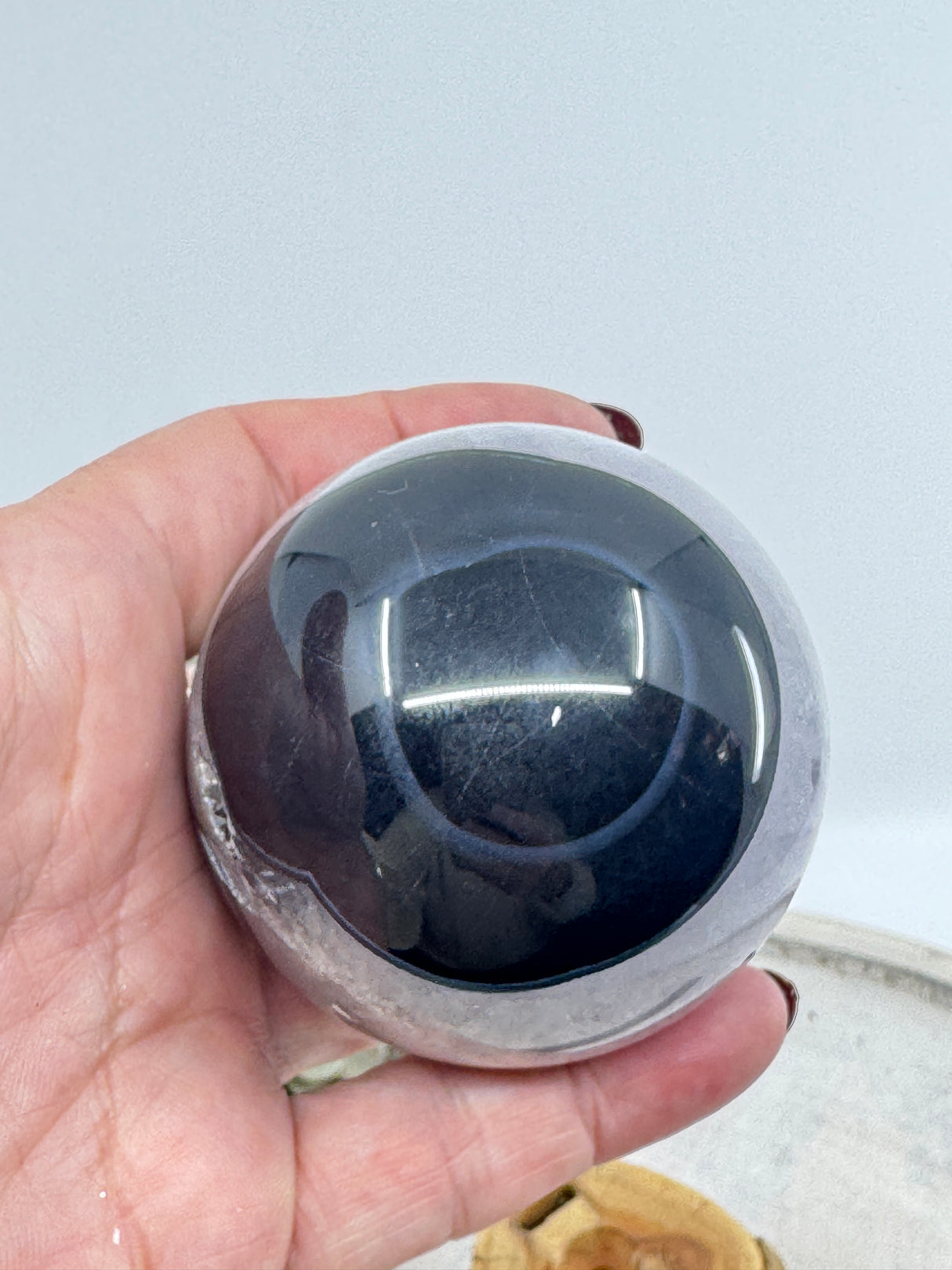 Banded Black Agate & Amethyst Sphere 325g (6cm) – Stone of Balance, Protection & Spiritual Harmony
