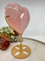 Large Rose Quartz heart on gold stand 1.6kg 16x14cm – deep pink crystal symbol of love, peace and emotional healing – Inspired By 3 