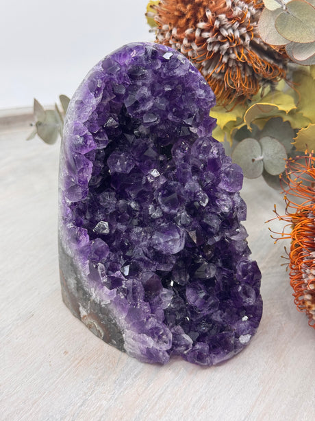 Natural Amethyst cluster crystal, violet stone of protection, peace and balance.