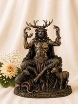 Cold Cast Bronze Cernunnos Statue depicting the Celtic Horned God of nature, wildlife, fertility and abundance, measuring 23cm tall.