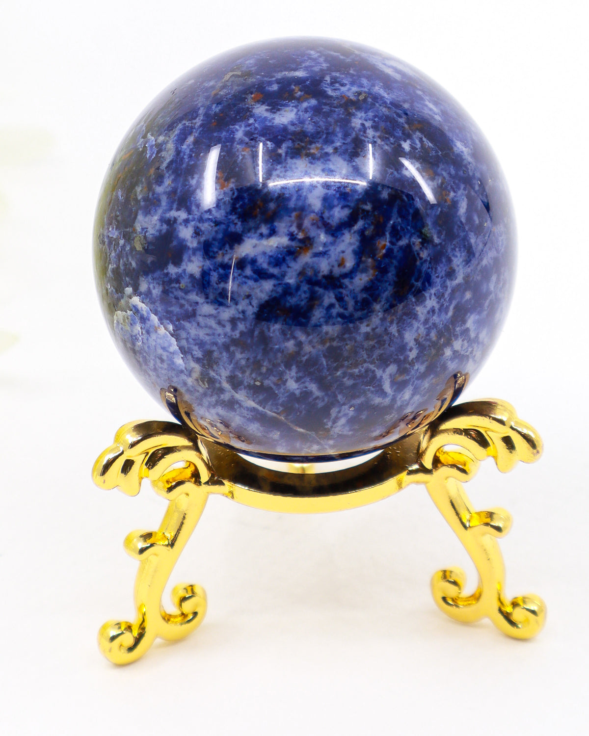 Natural Sodalite sphere 155g 4.5cm with deep royal blue colour, white calcite patterning and mineral inclusions from Inspired By 3.