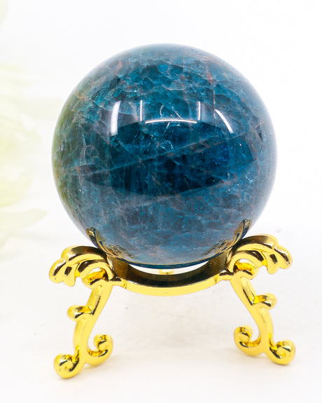 Blue Apatite sphere 187g 4.5cm with deep ocean blue colour, natural crystalline patterning and mineral inclusions from Inspired By 3.