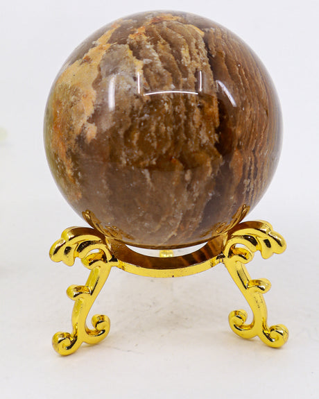 Garden Quartz Lodolite crystal sphere 194g with golden brown scenic mineral inclusions and natural landscape patterns