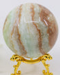 Ocean Dreaming Caribbean Calcite sphere 443g with seafoam green cream and caramel Aragonite natural banding