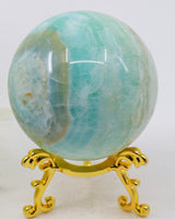 Sea of Serenity Caribbean Calcite sphere 339g with aqua blue seafoam and natural Aragonite mineral formations