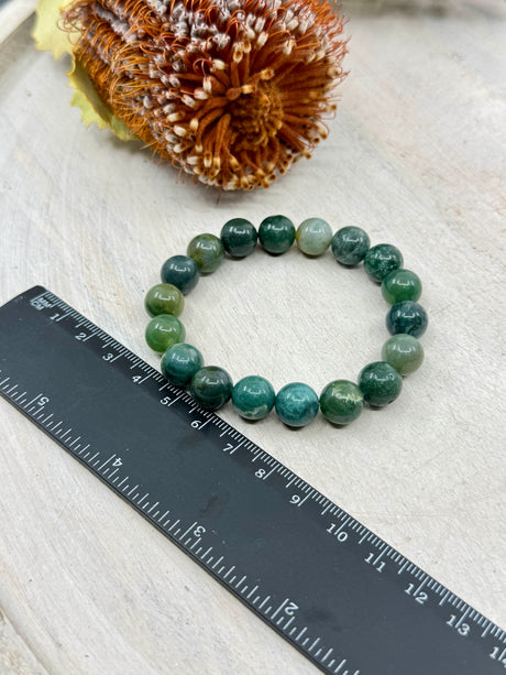 Moss Agate Stretch Bracelet 10mm Beads – Stone of Growth, Abundance & Emotional Balance