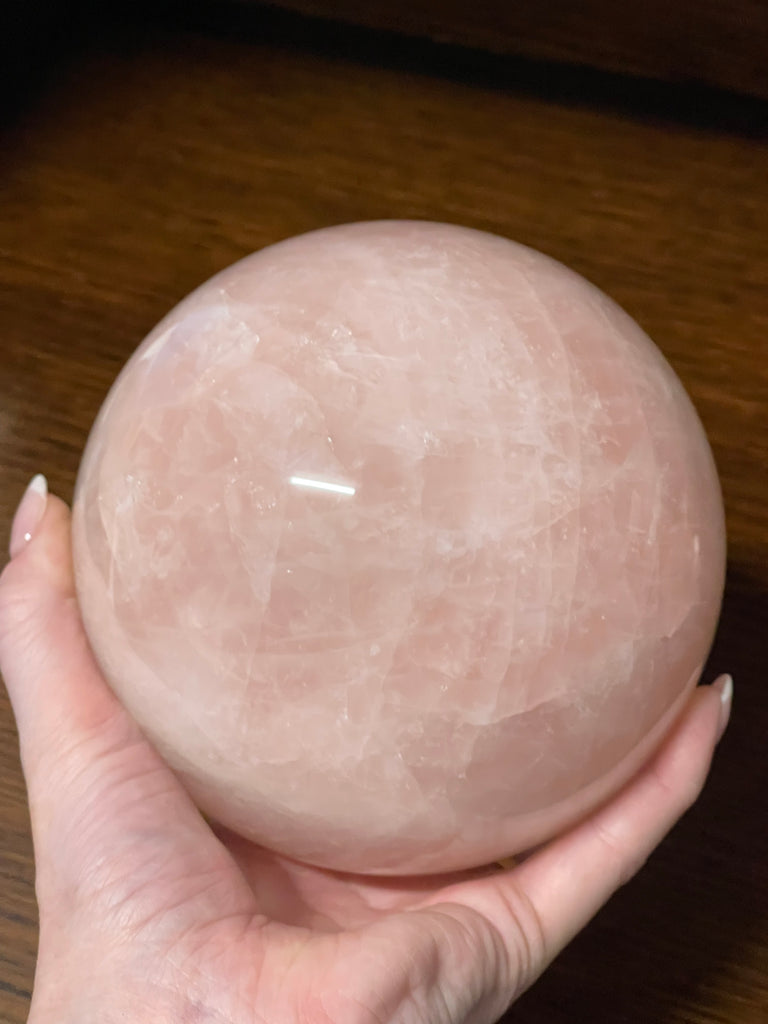 Rose Quartz Sphere 14cm Huge 3.395 kilos - “I radiate love, beauty, confidence and grace”.