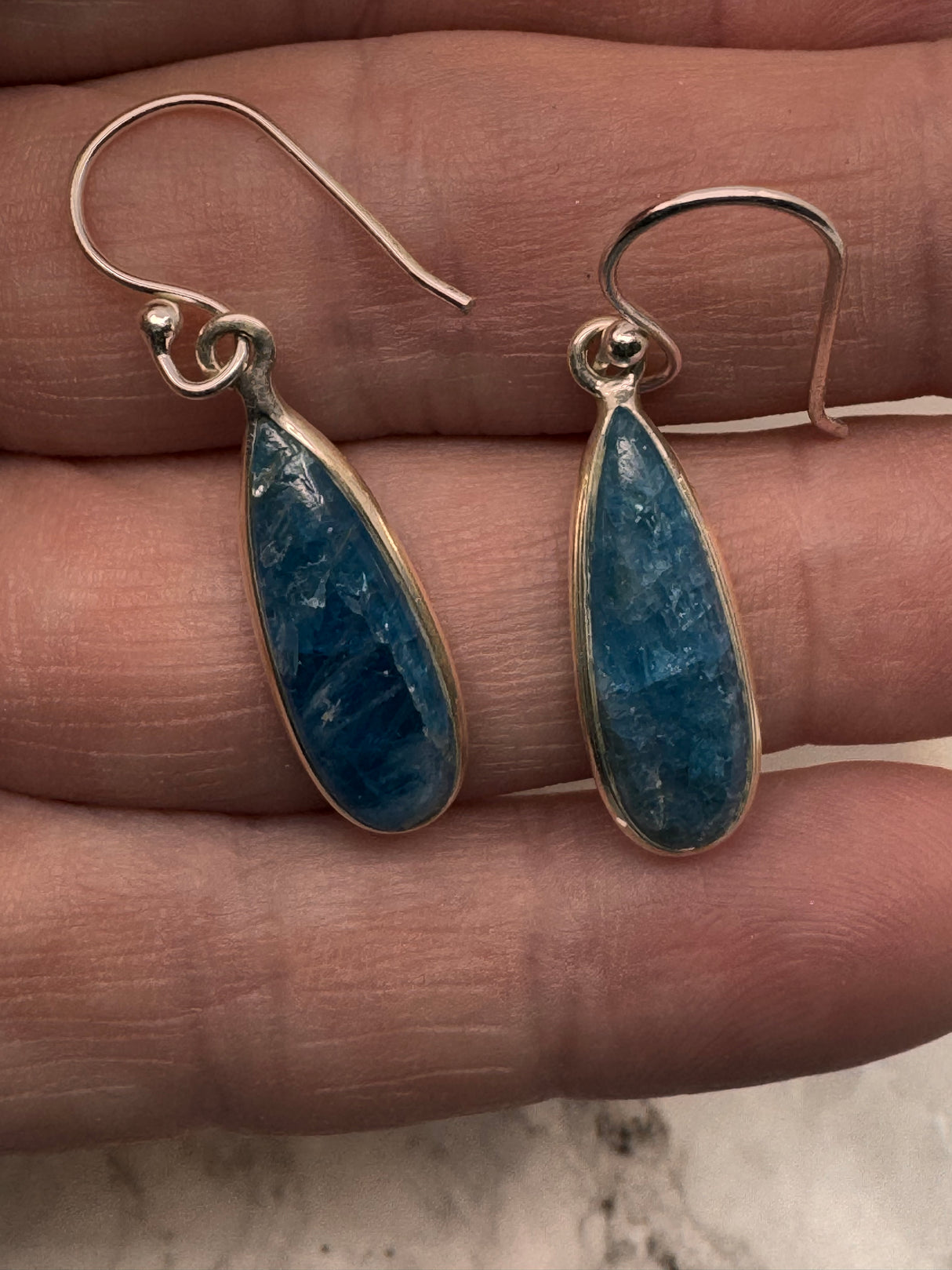 Blue Apatite Silver Drop Earrings - "I work relentlessly each day to achieve my goals."