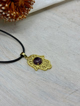 Amethyst Hamsa Hand Pendant – Stone of Protection, Peace & Intuition