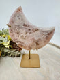 Pink Amethyst moon carving 1.102kg 20.5cm with stand – soft pink crystal for peace, love and divine feminine energy – Inspired By 3 Crystals Australia.