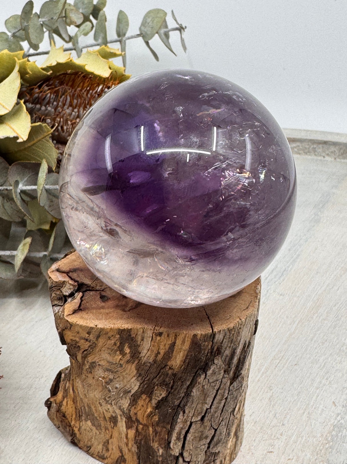 Amethyst Sphere – polished violet crystal sphere symbolising clarity, focus and calm energy, Inspired By 3 Australia.