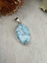 Larimar Pendant #3 – 9.36g (4.4x2cm) – .925 Silver – Stone of Serenity, Healing & Divine Expression