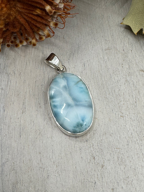 Larimar Pendant #3 – 9.36g (4.4x2cm) – .925 Silver – Stone of Serenity, Healing & Divine Expression