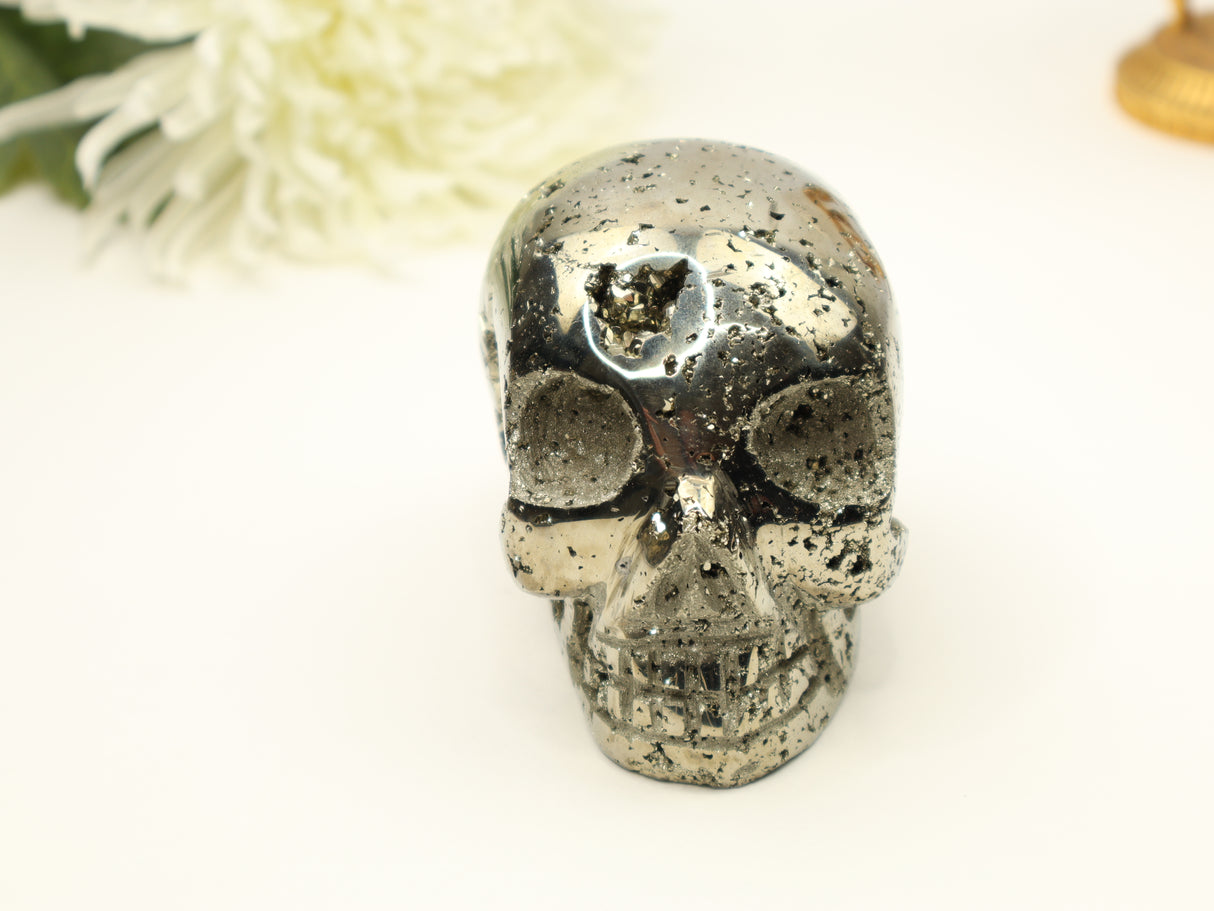 Pyrite Skull Carving #3 | 9cm | 1.326kg | Protection & Energy