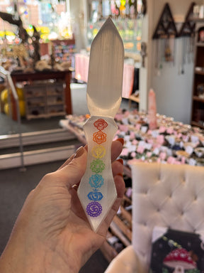 Selenite athame with chakra stones – spiritual cleansing wand