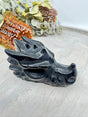 Black Obsidian dragon head carving 303g 10.5x5cm – glossy black crystal for protection, power and transformation – Inspired By 3 Crystals Australia.
