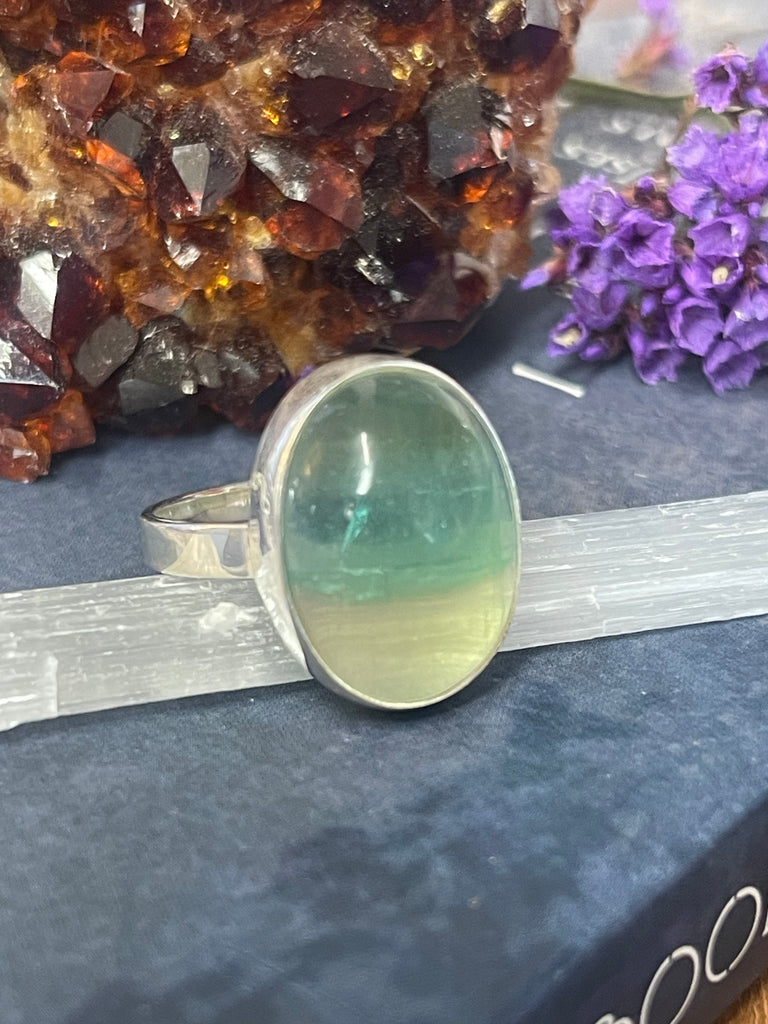 Green Fluroite Silver Ring Size 10 #1 - “My thoughts are clear, organised and grounded”.