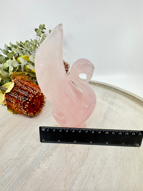 Rose Quartz Swan Carving 568g (18x8cm) – Stone of Love, Grace & Emotional Healing