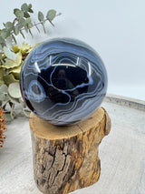 Banded Black Agate Sphere 249 g (5.5 cm) – Stone of Grounding, Balance & Emotional Protection